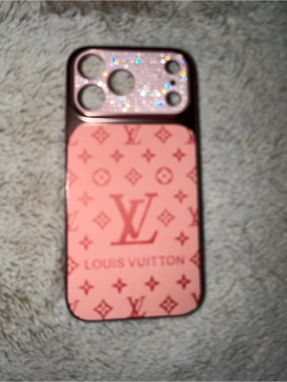 17 pro max  Pink Monogram Phone Case with Crystal Camera Accent